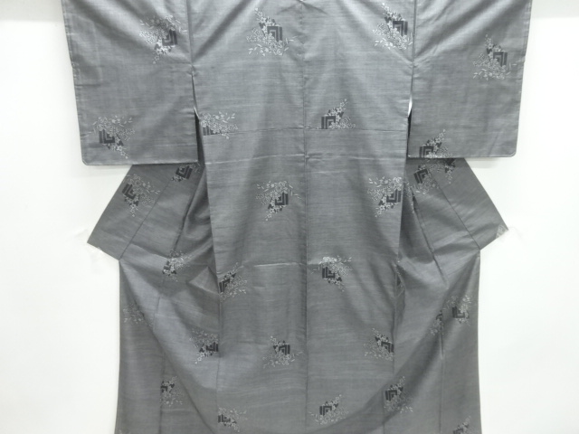 JAPANESE KIMONO / DORO OSHIMA TSUMUGI (9 maruki) / WOVEN GENJI CART & FLOWER